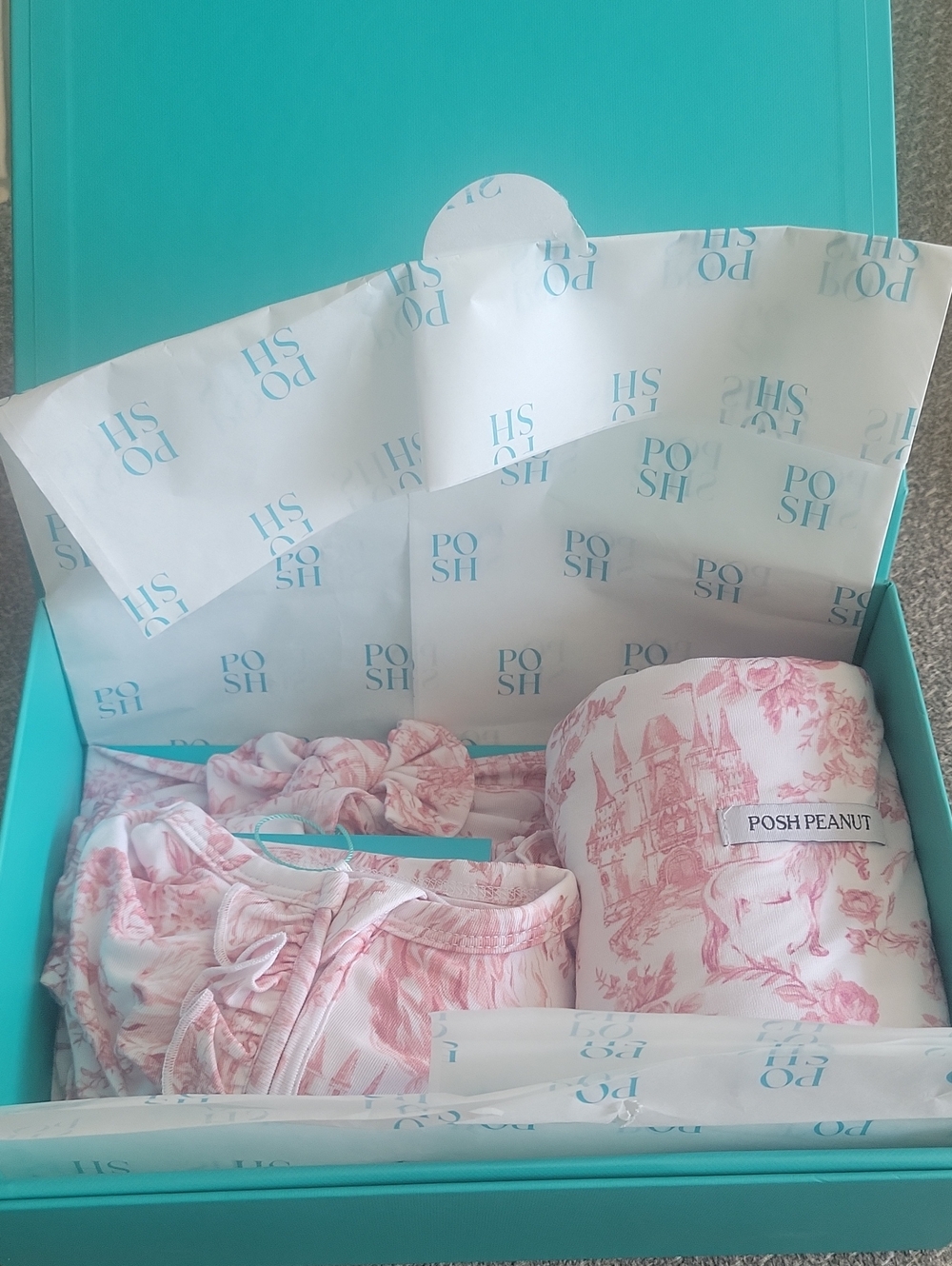 Posh Peanut Pink Floral Footie with Matching Headwrap and Blanket in Gift Box